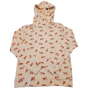 Kate Quinn‎ XS Thermal Hoodie Tiger Print Cream/Red NWT Organic Cotton